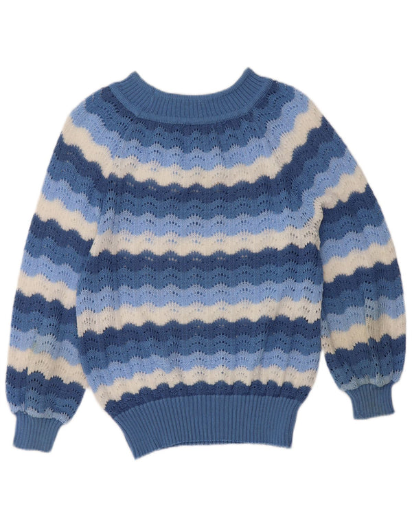 Vintage Damen Pullover mit U-Boot-Ausschnitt UK 12 Mittelblau gestreift