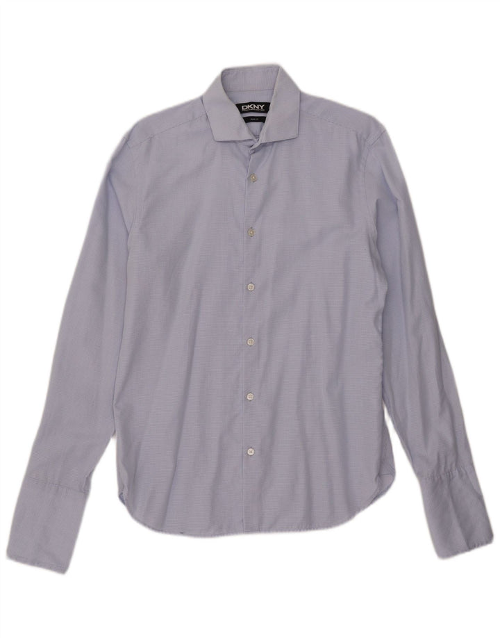 Dkny Herren-Hemd, schmale Passform, formelles Hemd, Größe 15 1/2, mittelblau kariert