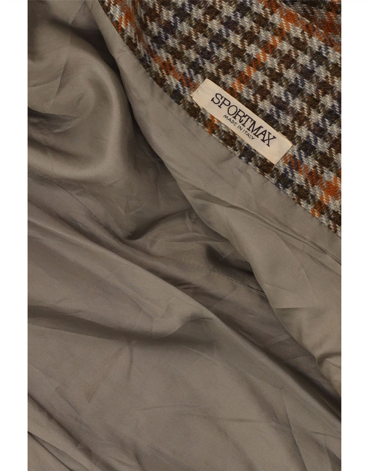 Sportmax Damen-Blazer mit 2 Knöpfen, UK 12, Mittelbraun mit Hahnentrittmuster