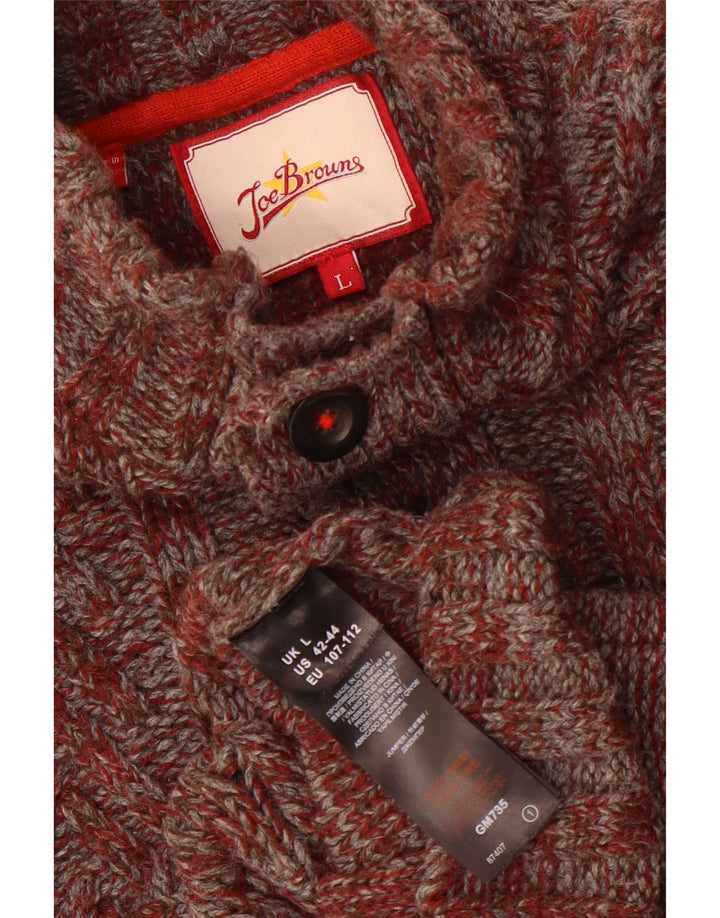 Joe Browns Herren-Pullover mit Knopfkragen, groß, kastanienbraun geflecktes Acryl