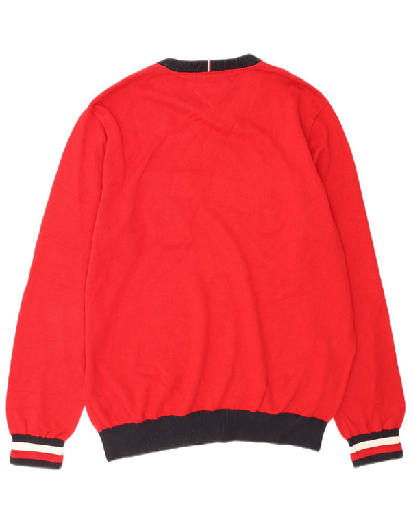Tommy Hilfiger Herren-Pullover mit grafischem Rundhalsausschnitt, XL, Rot, Farbblock