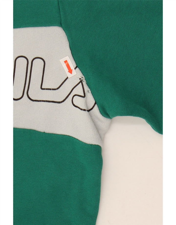 FILA Mens Graphic Sweatshirt Jumper Large Green Colourblock Cotton Vintage Fila and Second-Hand Fila from Messina Hembry 