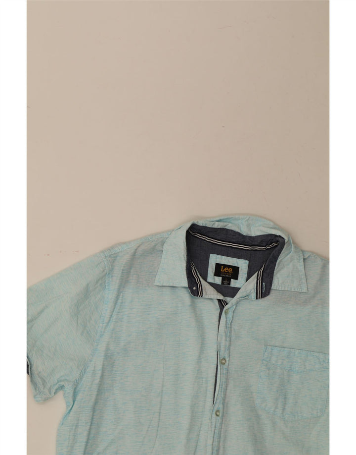 LEE Mens Regular Fit Short Sleeve Shirt Large Blue Cotton Vintage Lee and Second-Hand Lee from Messina Hembry 
