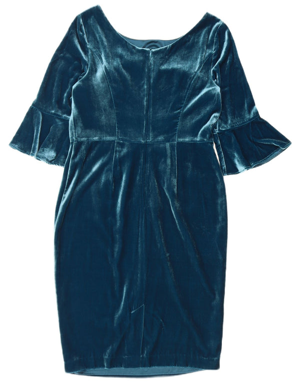 Boden Damen-Etuikleid aus Velours mit 3/4-Ärmeln, UK 12, mittelblaue Viskose