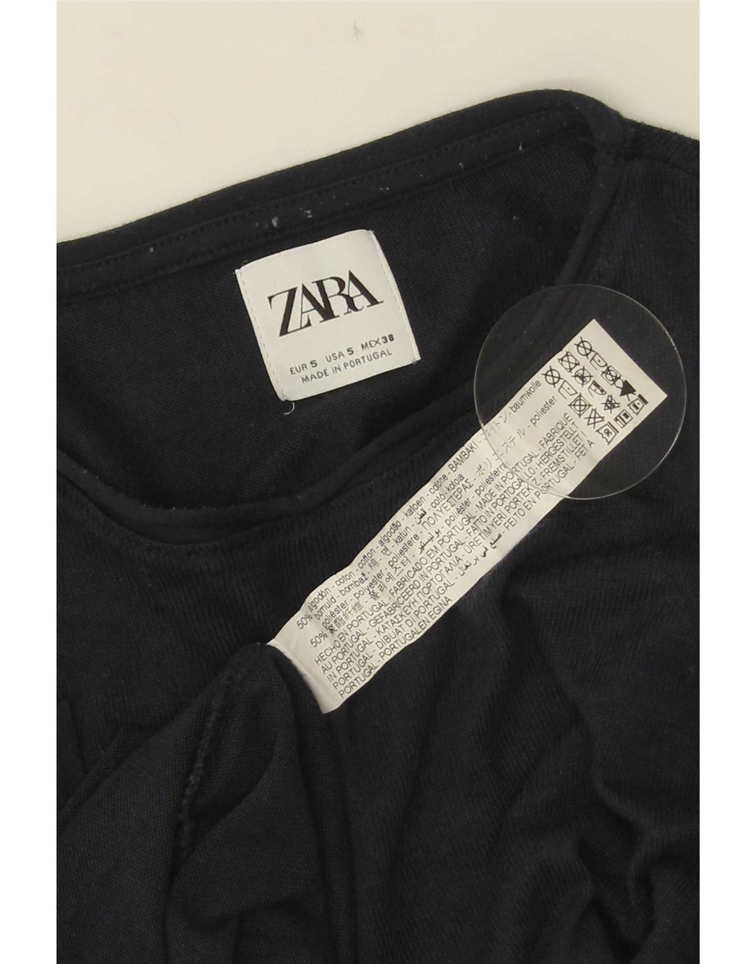 Zara Herren-Pullover mit Rundhalsausschnitt, Größe S, marineblaue Baumwolle