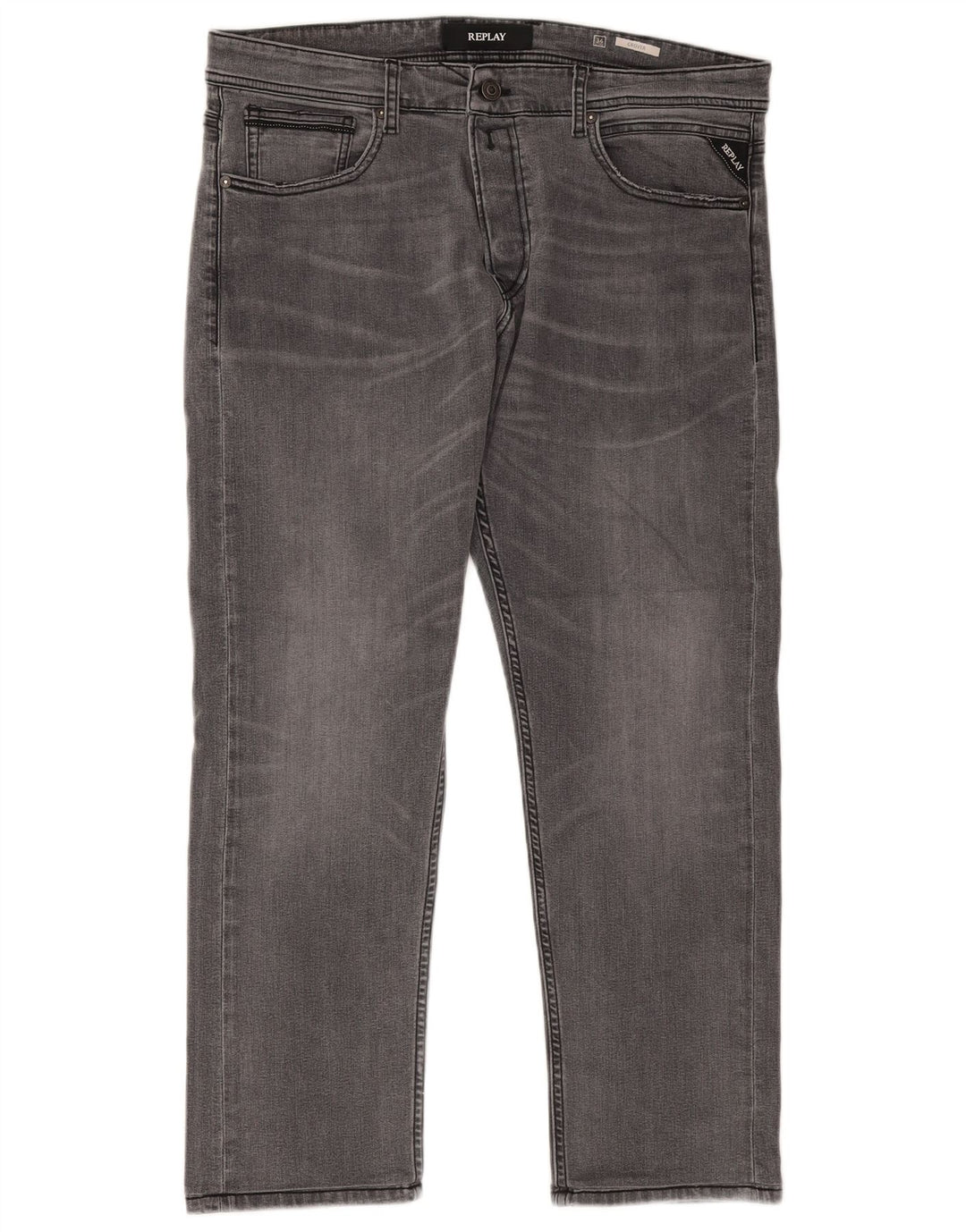 Replay Herren Grover Straight Jeans W34 L27 Graue Baumwolle