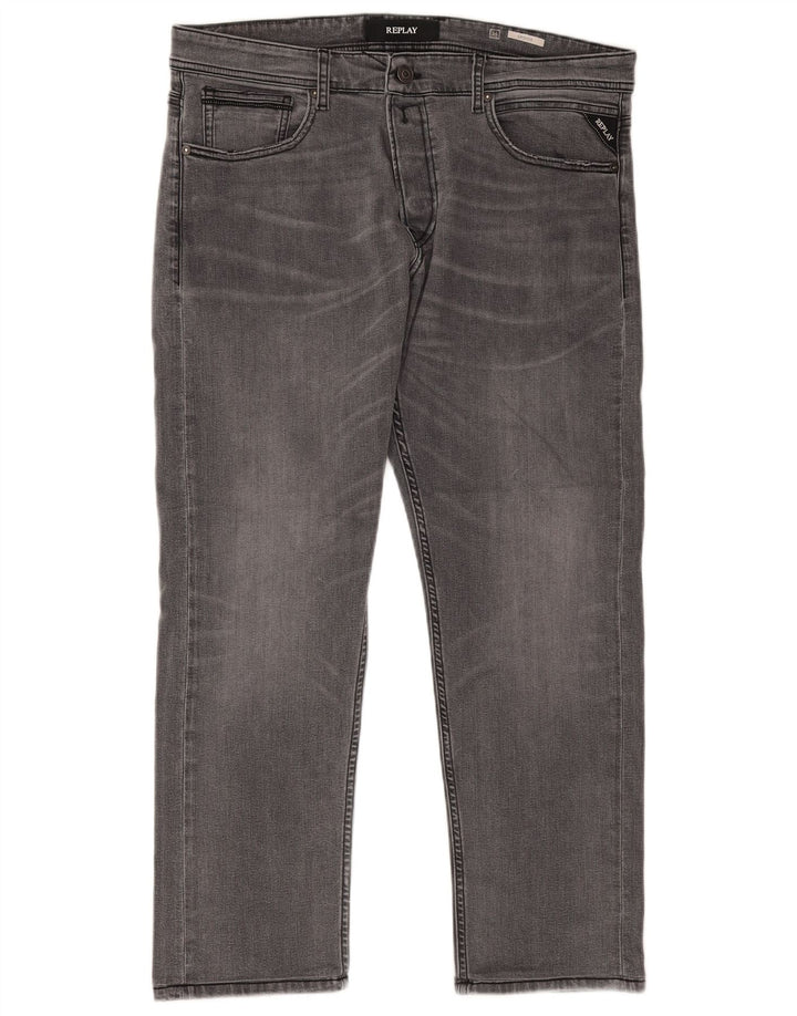 Replay Herren Grover Straight Jeans W34 L27 Graue Baumwolle