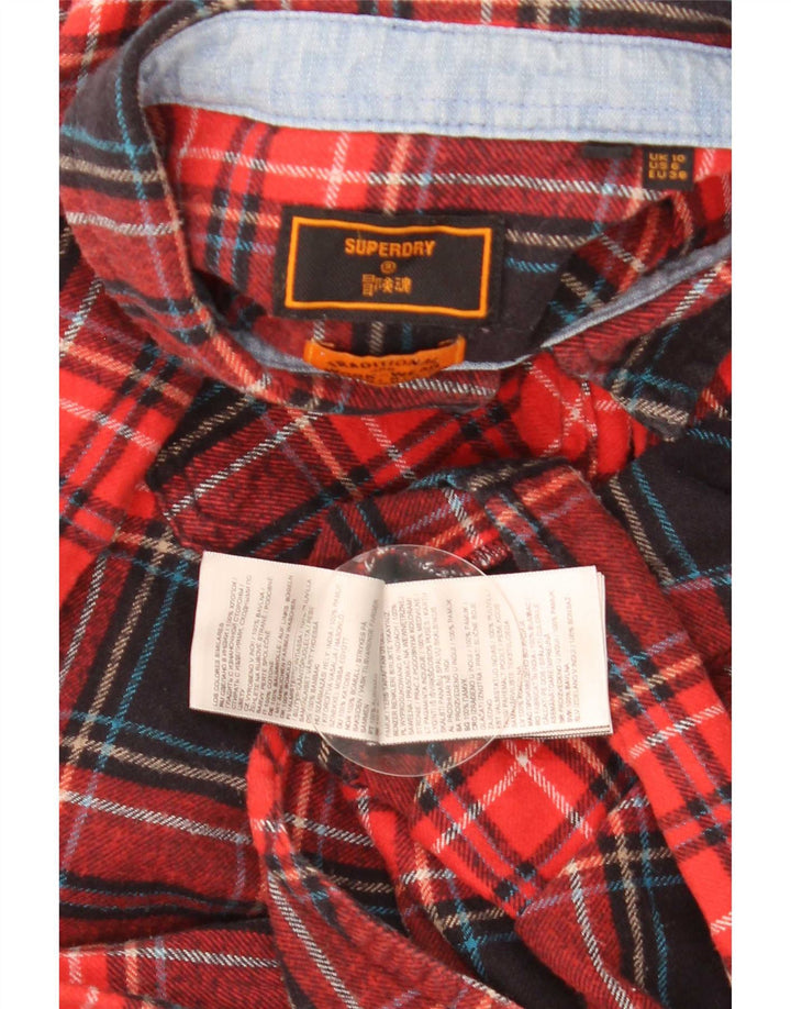Superdry Damen Flanellhemd UK 10 Small Red Check Baumwolle