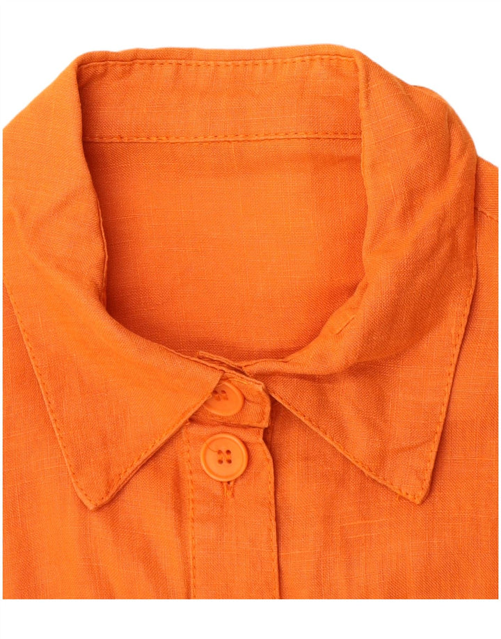 VINTAGE Damen Kurzarmhemd UK 12 Mittelorange Leinen