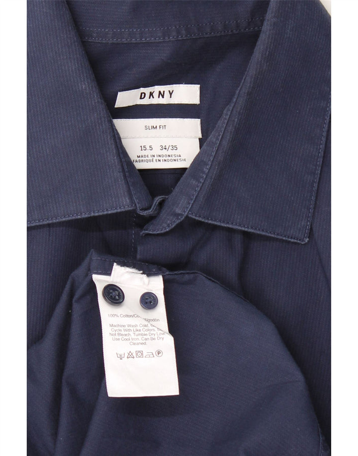 DKNY Mens Slim Fit Shirt Size 15 1/2 Medium Navy Blue Cotton Vintage Dkny and Second-Hand Dkny from Messina Hembry 