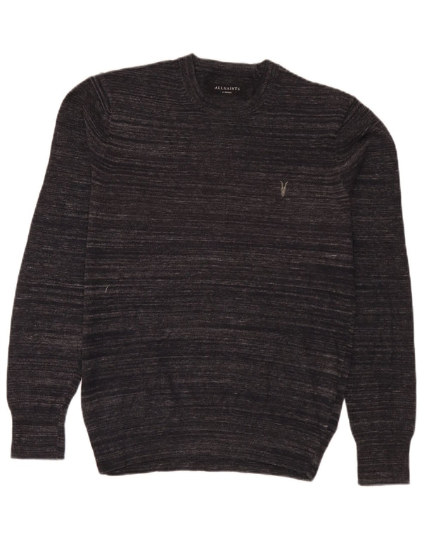 All Saints Herren-Pullover mit Rundhalsausschnitt, XS, grau gefleckte Baumwolle