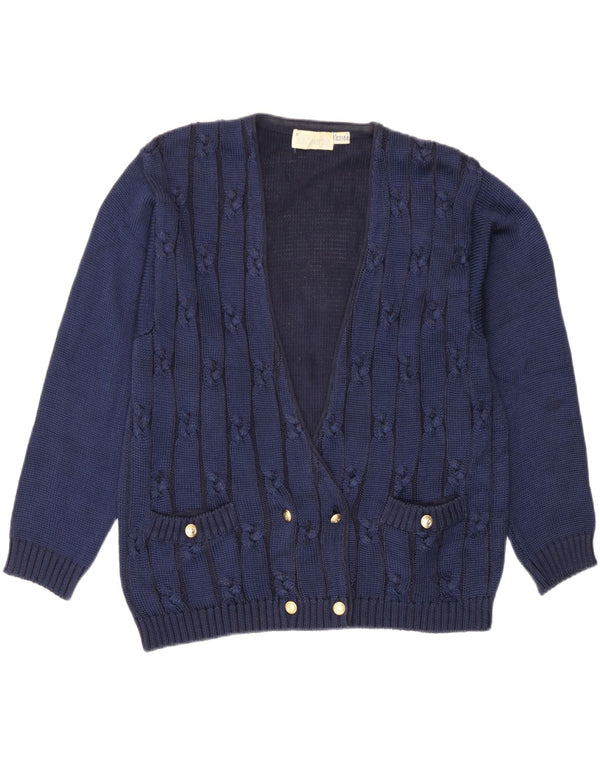 Vintage Damen Doppelreihiger Cardigan Pullover EU 42/44 Groß Marineblau