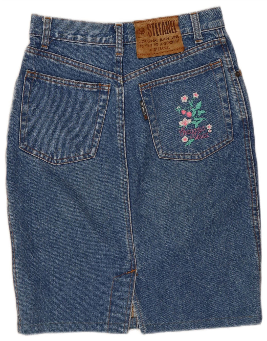 STEFANEL Damen Jeansrock IT 40 Small W26 Blau geblümte Baumwolle