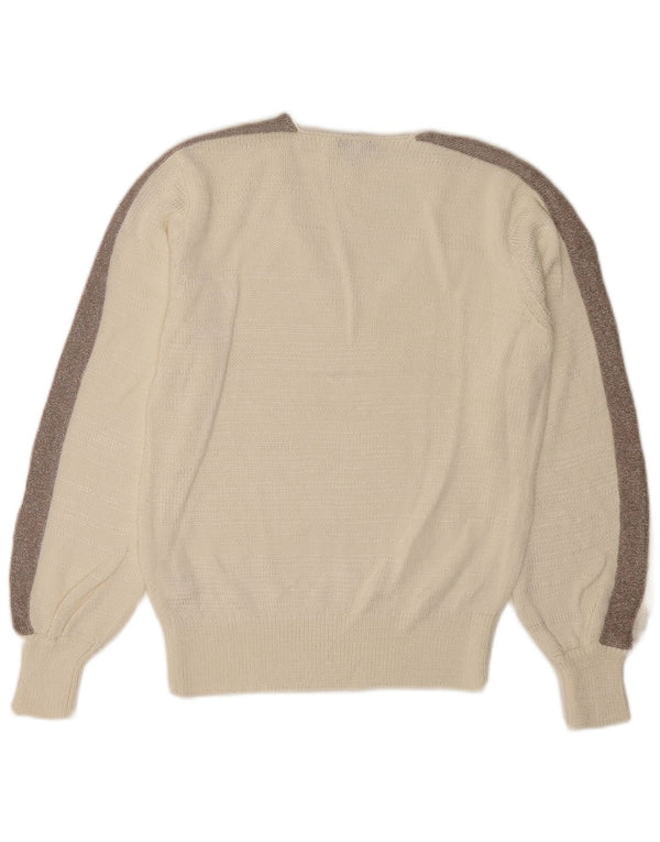 Reiss Damen-Pullover mit V-Ausschnitt, UK 12, Mittelweiß, Farbblock