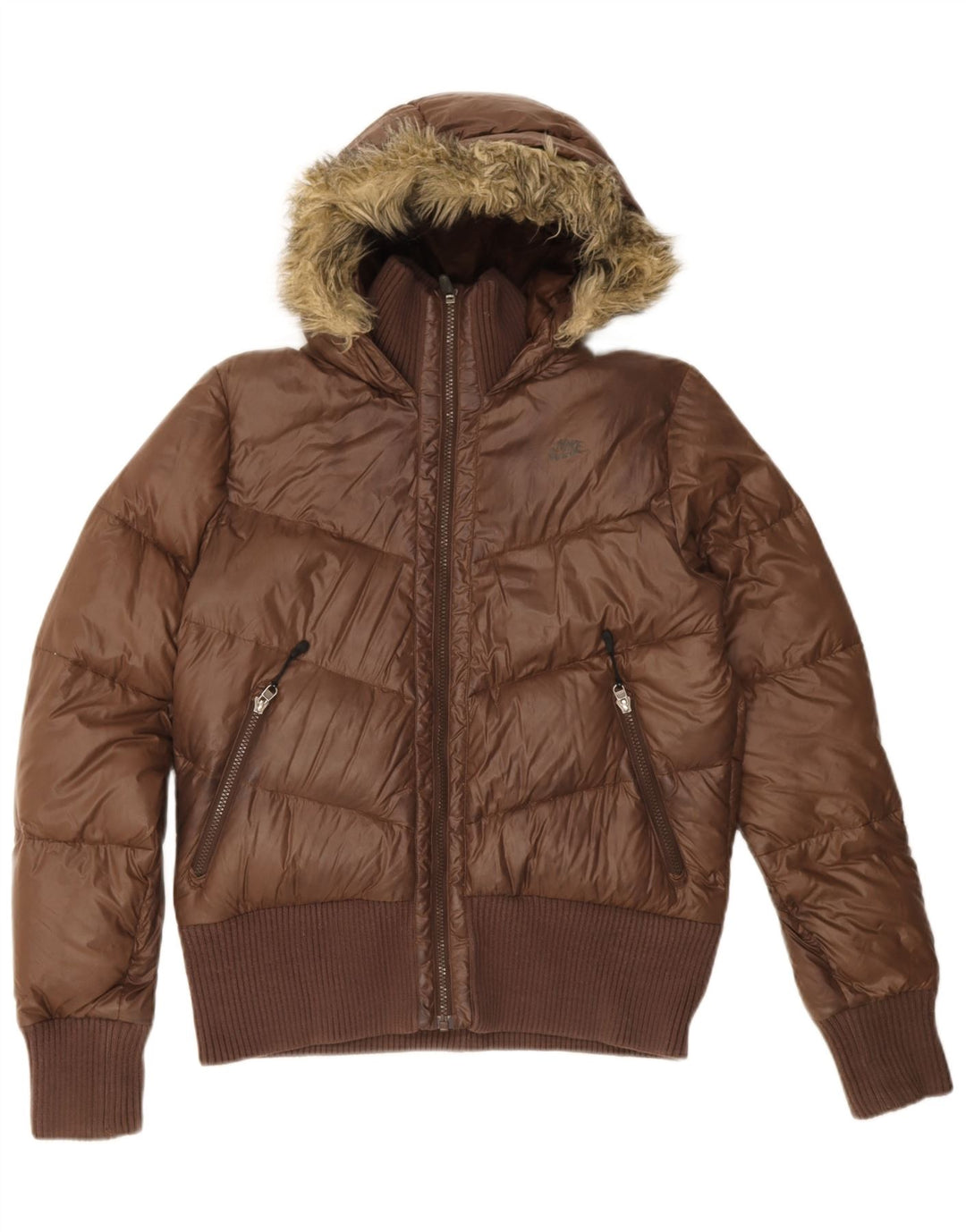 Nike Damen-Jacke mit Kapuze, gepolstert, UK 12/14, mittelbraunes Nylon