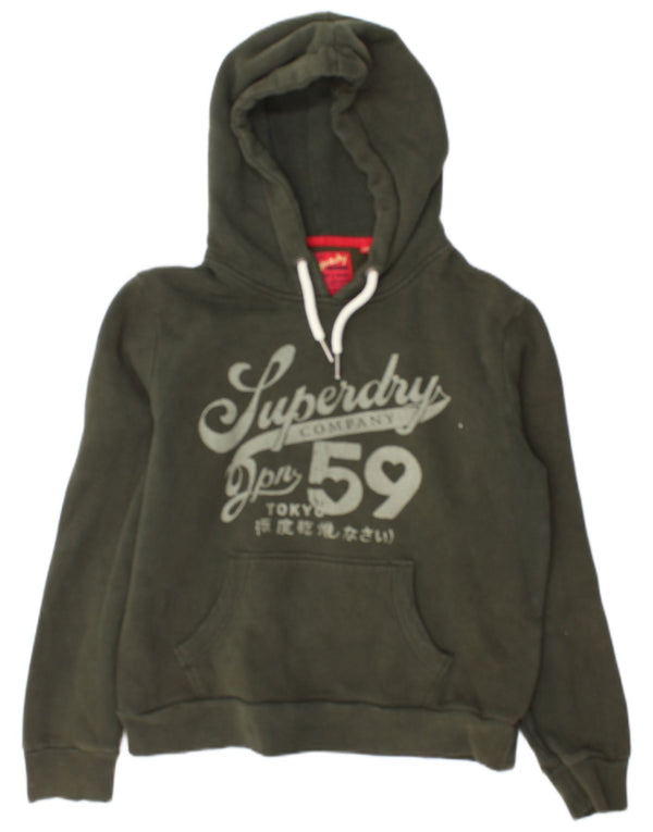 Superdry Damen-Kapuzenpullover mit Grafik, UK 14, Größe L, Grün, Baumwolle