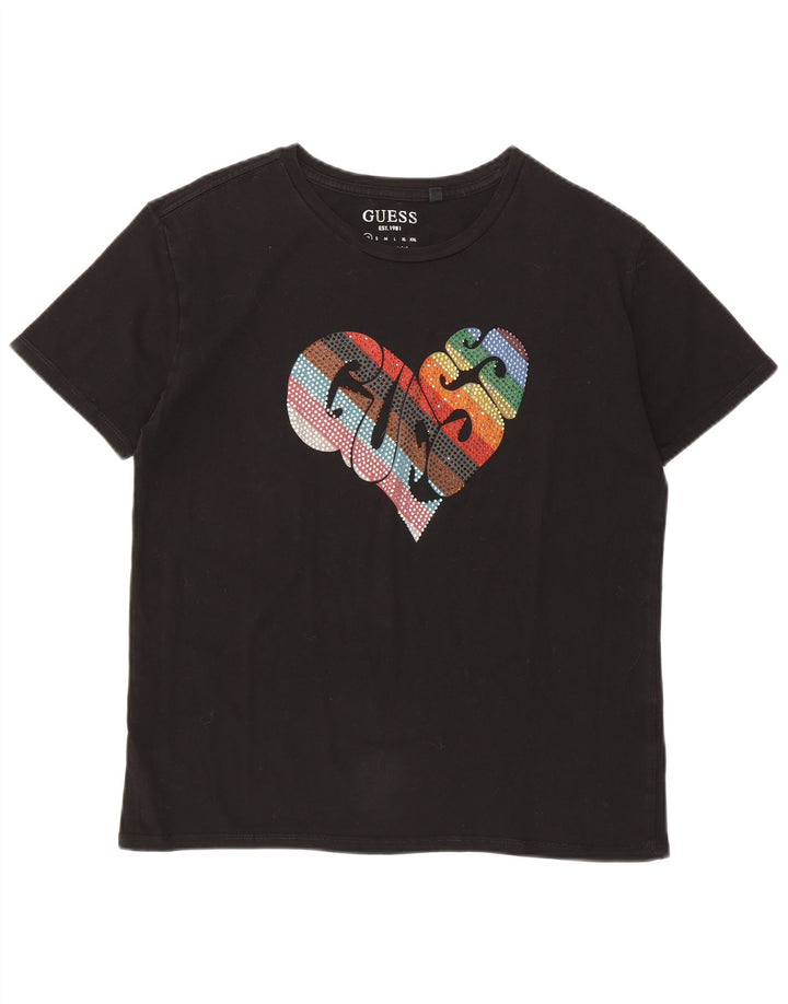 Guess Damen Übergroßes Grafik-T-Shirt-Oberteil UK 6 XS Schwarz