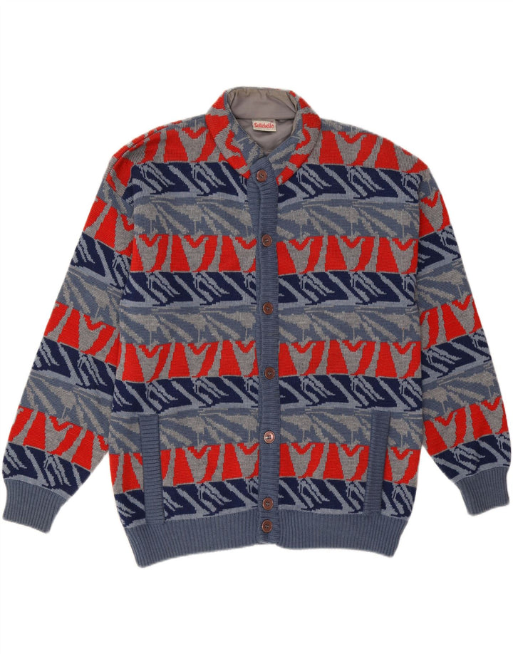 Settebello Herren-Strickjacke, groß, blaue geometrische Wolle