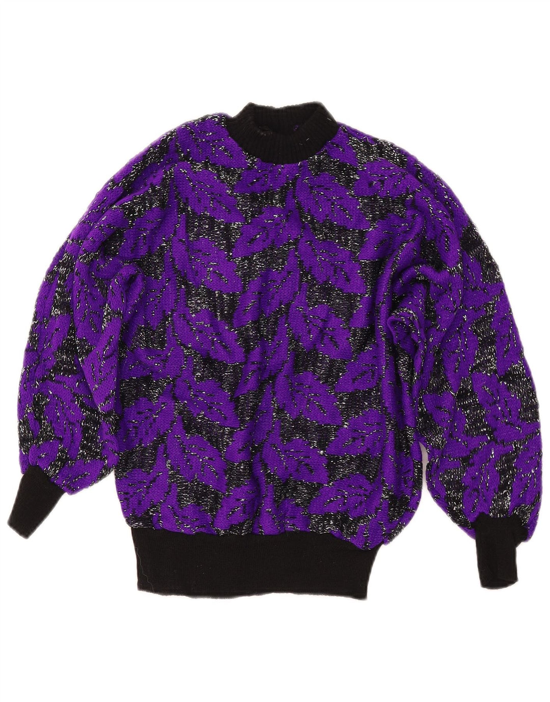 VINTAGE Rollkragenpullover für Damen, UK 8, Klein, Lila, Farbblock