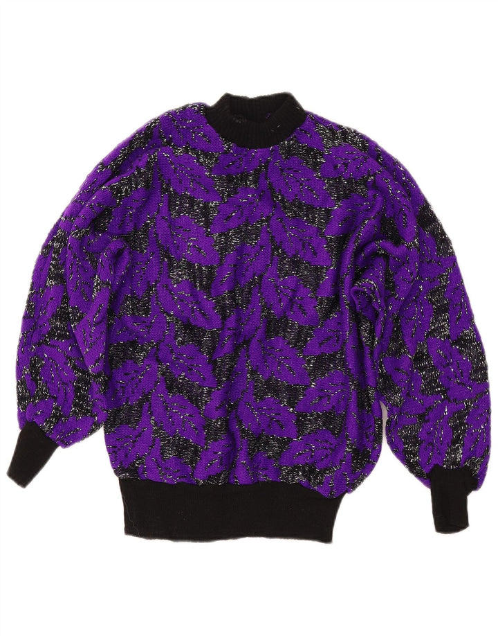 VINTAGE Rollkragenpullover für Damen, UK 8, Klein, Lila, Farbblock