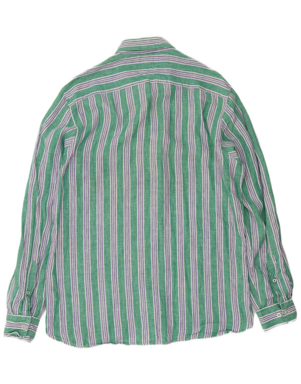 Tommy Hilfiger Herrenhemd, groß, grün gestreift, Leinen