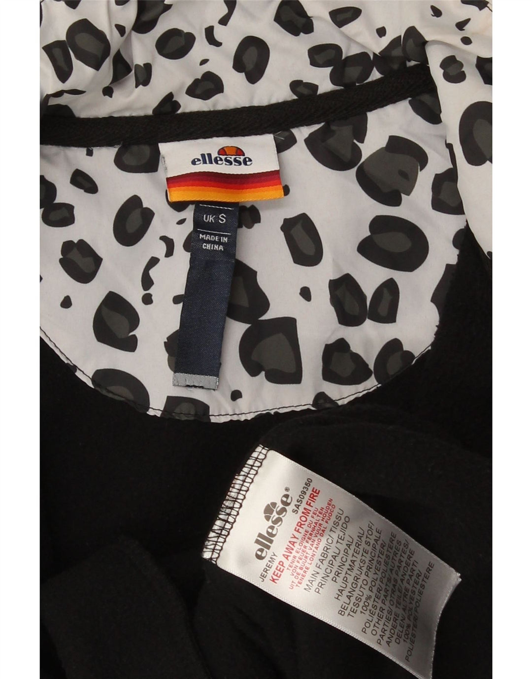 Ellesse Herren Fleecejacke UK 36 Small Schwarz Polyester mit Animal-Print