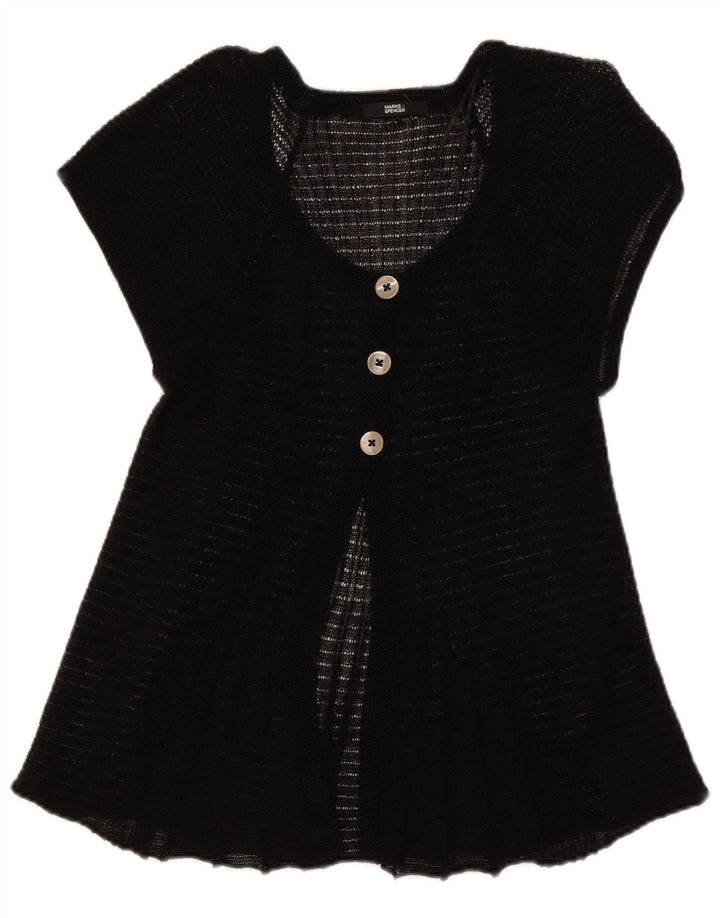 Marks & Spencer Damen-Cardigan-Oberteil mit kurzen Ärmeln, Gr. 14, Mittelschwarz, Leinen