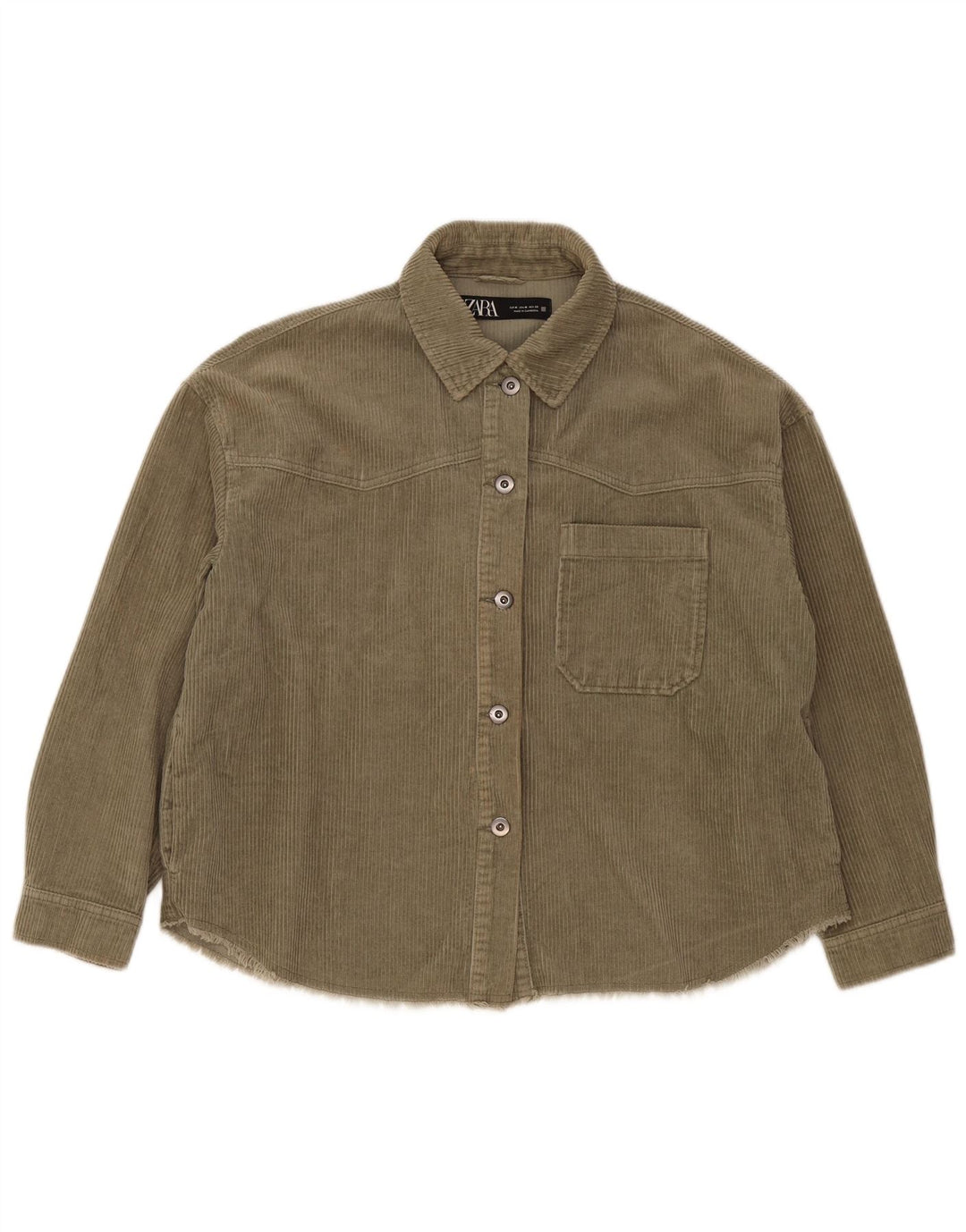 Übergroßes Cordhemd von Zara für Damen, UK 14, mittlere Khaki-Baumwolle