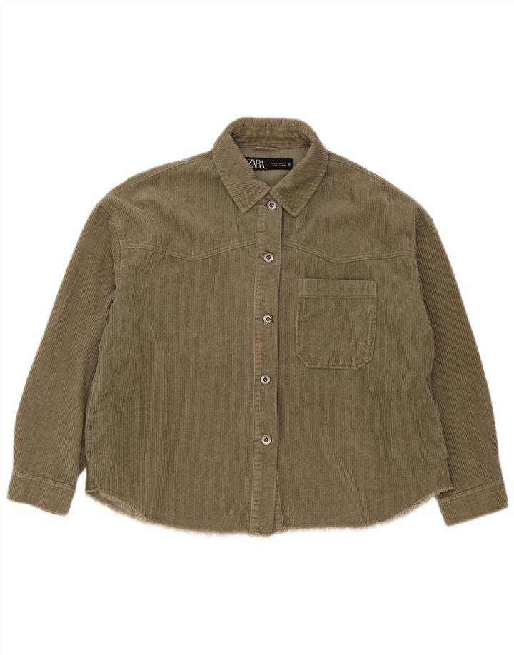 Übergroßes Cordhemd von Zara für Damen, UK 14, mittlere Khaki-Baumwolle