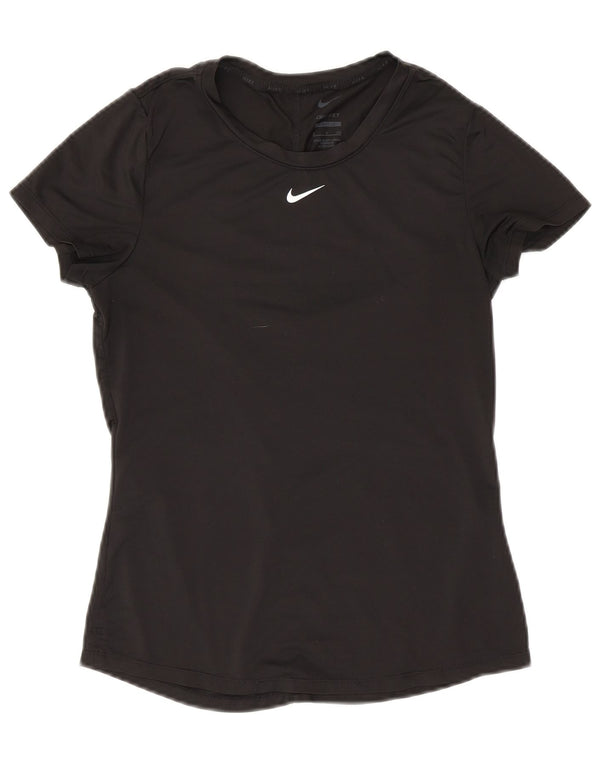 NIKE Damen Dri Fit Slim Fit T-Shirt Top UK 10 Small Schwarz Polyester