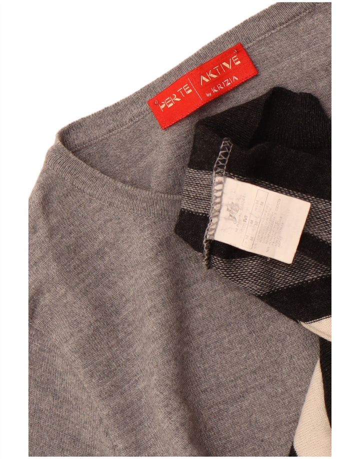 Perte by Krizia Damen-Pullover mit U-Boot-Ausschnitt, UK 14, Mittelgrau gestreift