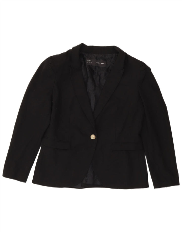 Zara Damen 1-Knopf-Blazerjacke UK 18 XL Schwarz Polyester