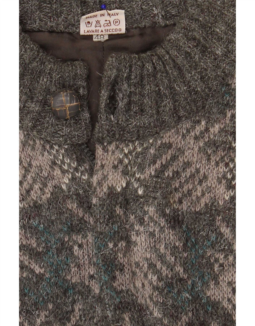Vintage Herren Cardigan Pullover IT 48 Mittelgrau Geometrisch