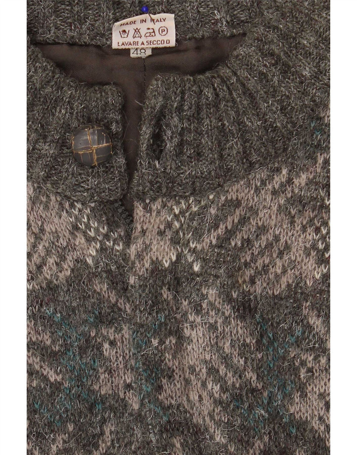 Vintage Herren Cardigan Pullover IT 48 Mittelgrau Geometrisch