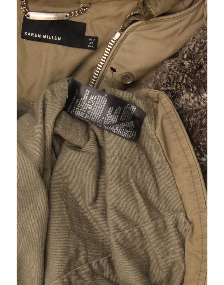 Karen Millen Damen-Parkajacke mit Kapuze, UK 12, mittleres Khaki, Polyester