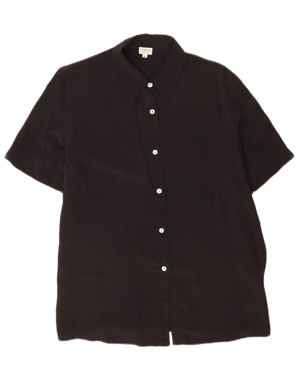 Vintage Damen Kurzarm-Hemd, normal, EU 40, mittlere schwarze Seide