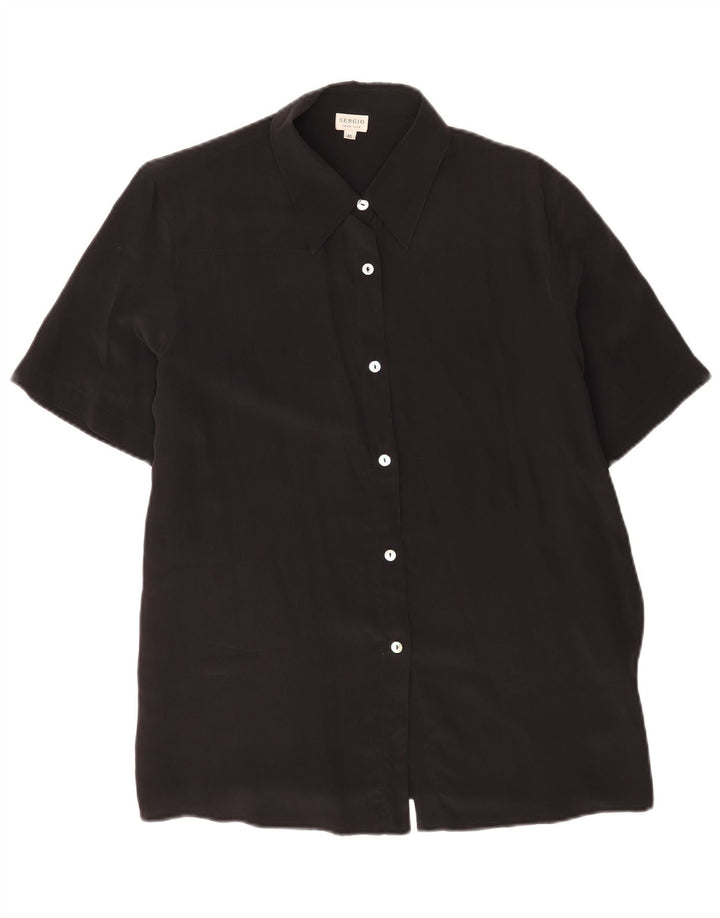 Vintage Damen Kurzarm-Hemd, normal, EU 40, mittlere schwarze Seide