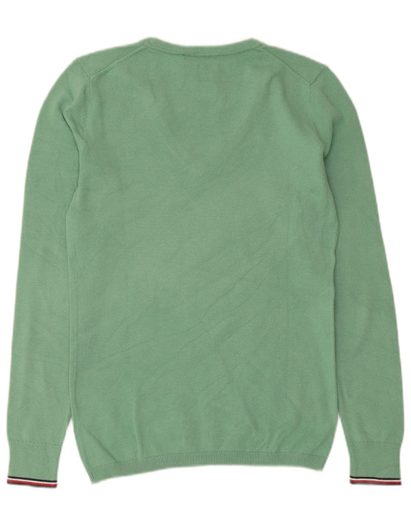 Tommy Hilfiger Damen-Pullover mit V-Ausschnitt, Gr. 6, XS, grüne Baumwolle