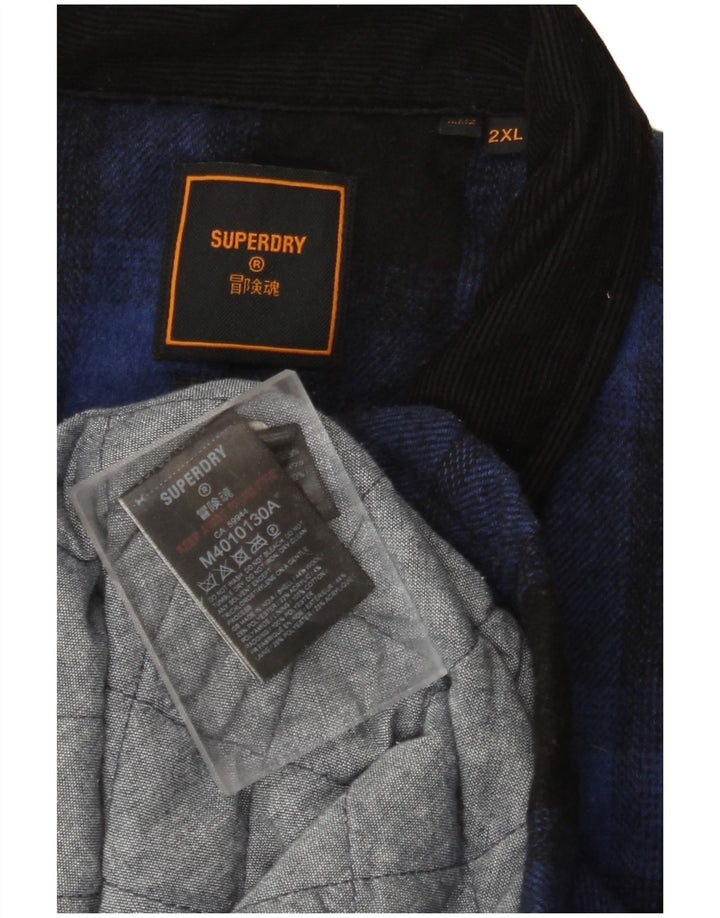 SUPERDRY Herren Overshirt Flanellhemd 2XL Marineblau kariert Wolle