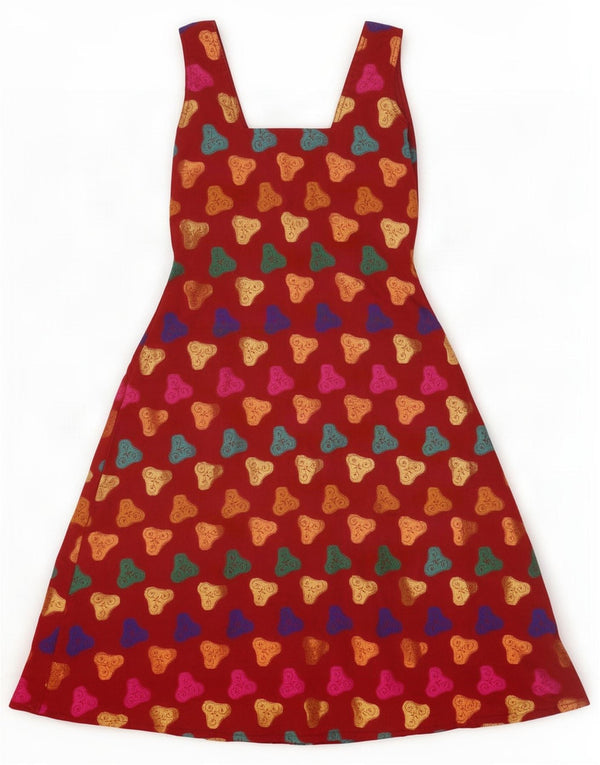 Vintage Damen Ärmelloses A-Linien-Kleid UK 10 Kleines Burgunderrot mit Blumenmuster