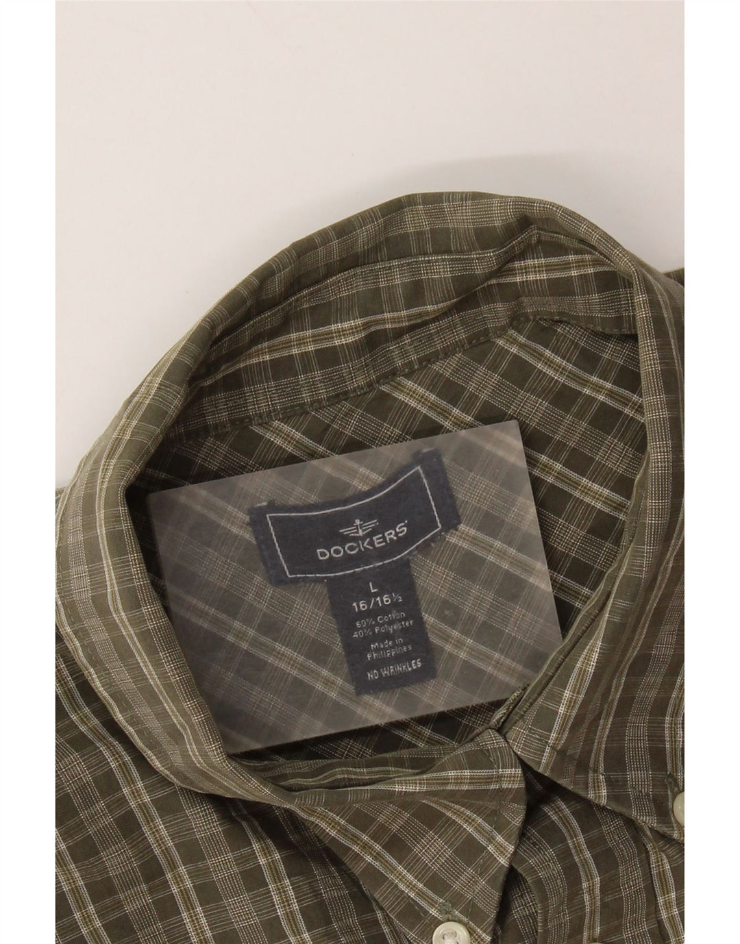 DOCKERS Herrenhemd, Größe 16 1/2, große Khaki-Karo-Baumwolle