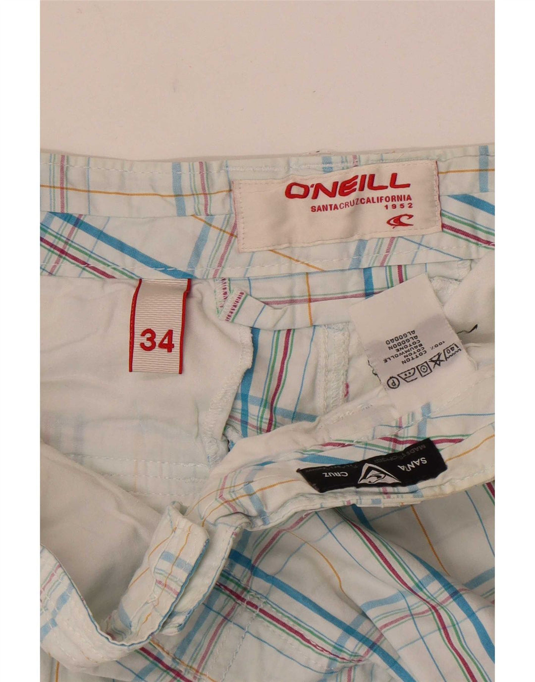 O'Neill Herren-Cargoshorts W34, große, blau karierte Baumwolle