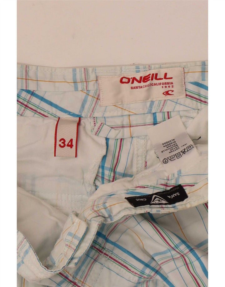 O'Neill Herren-Cargoshorts W34, große, blau karierte Baumwolle