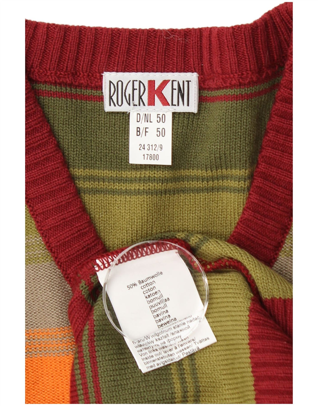 ROGER KENT Herren-Pullover mit V-Ausschnitt, EU 50, mittelmehrfarbig gestreift
