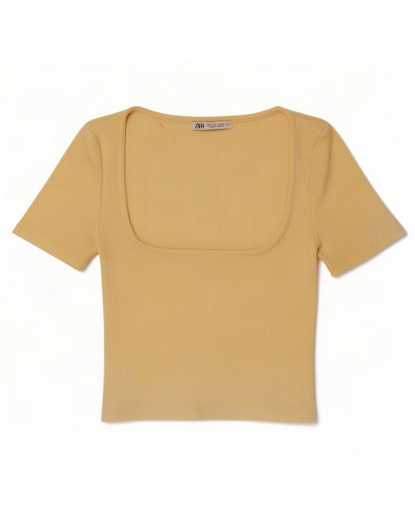 Zara Damen Crop T-Shirt Top UK 8 Small Gelb