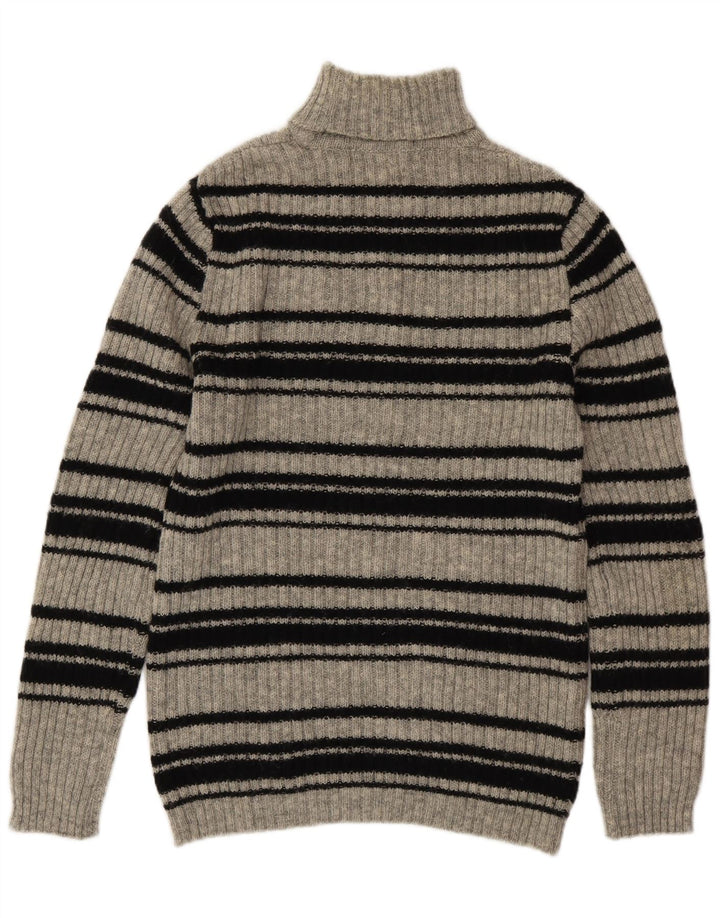 SHETLAND Rollkragenpullover für Damen, UK 16, große grau gestreifte Wolle