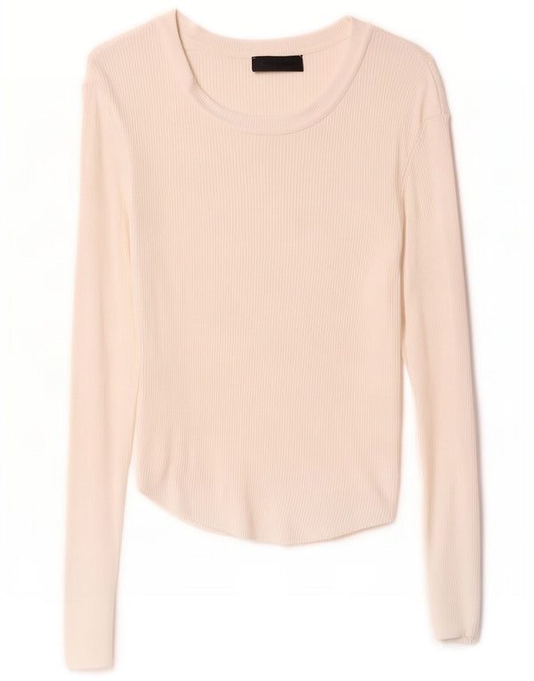 Zara Damen Top Langarm UK 12 Mittelweiß