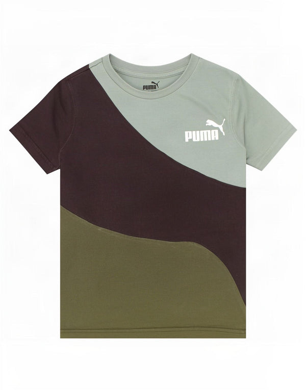 Puma Jungen T-Shirt mit Grafik, 7–8 Jahre, grünes Farbblockdesign