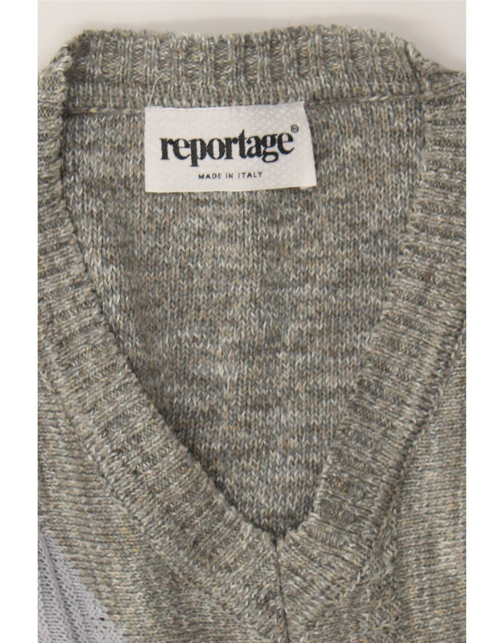 REPORTAGE Mens V-Neck Jumper Sweater IT 52 Large Grey Geometric Cotton Vintage Reportage and Second-Hand Reportage from Messina Hembry 