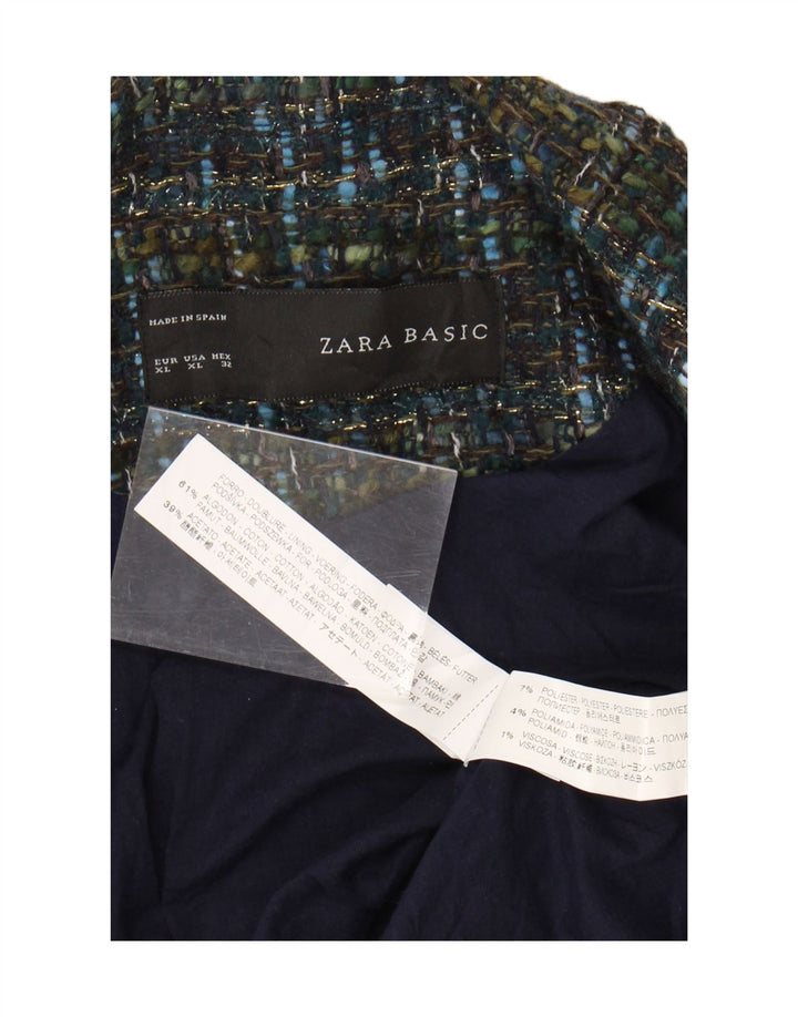 ZARA Womens Crop Open Blazer Jacket UK 18 XL Green Check Cotton Vintage Zara and Second-Hand Zara from Messina Hembry 
